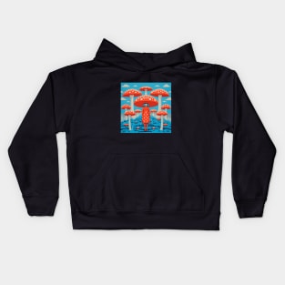 Red and Blue Retro Psychedelic Mushroom Kids Hoodie